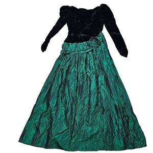 vintage velvet emerald gown xs 80s gothic formal dress prom homecoming